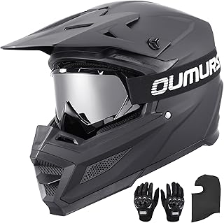 OUMURS DOT Adult ATV Dirt Bike Helmet with Goggles Gloves & Mask Adjustable Sun Visor Motorcycle Adult Helmet Off-Road Motocross Downhill Moped MX for Unisex-Adult-809 Matte Black,