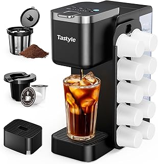 Hot & Iced Coffee Maker with Magnetic K-Pod Organizer (Pods Not Included), Stores 10 Pods, 4-5 Cups Coffee Maker & Single-serve Brewer for K Cup & Grounds, 40oz Removable Water Tank, Black