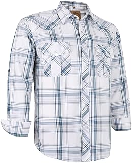 Men's Western Pearl Snap Button Up Casual Cowboy Long Sleeve Two Pockets Work Shirts