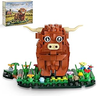 Highland Cow Building Set, 398 Pcs Farm Animal Brick Kit for Adults, Highland Cow Model Building Kit, Farmhouse Decor Collectible, Gift for Birthday, Valentine’s Day, Mother’s Day
