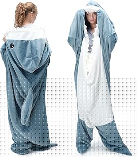 Touchat Shark Blanket for Adult & Kids Super Soft Cozy Flannel Throw Wearable Blanket, Cartoon Animals Shark Onesie Hoodie, Sleeping Bag Cosplay Shark Costume Blanket Gifts for Shark Lovers (Blue,M)