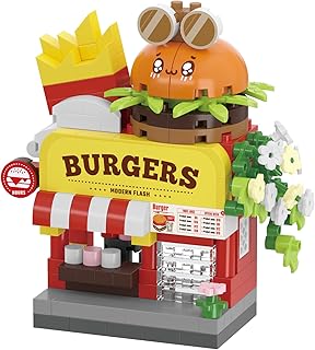 Burger Shop City Street View House Mini Building Micro Blocks Toy Store Set Shop for Home Decor Toys Birthday Gifts for Adults and Kids