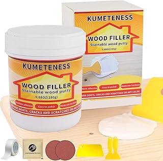9.87 oz White Wood Filler Stainable and Paintable,Wood Repair Kit for Quickly Repair Any Breaks,Cracks, Chips and Defects in Wooden Furniture,Easy to Use and Sand