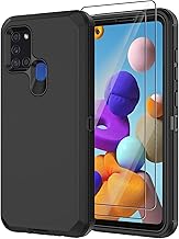 for Galaxy A21s Case US Version, Full Body A21s Phone Case with Built in Screen Protector Three Layer Hybrid Heavy Duty Protection Cover for Samsung Galaxy A21s (Black)