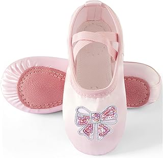 Ballet Shoes for Girls, Satin Dance Practice Slippers Split Soft Leather Flat Sole Yoga Gymnastics Shoes (Toddler/Little/Big Kid)