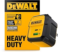 DEWALT Heavy Duty 49.5W Dual USB & USB C Charger Block (Cable Not Included), USBC Power Adapter, 2 Port Compact Foldable Fast Wall Charger for iPhone 17/16/15/14 Galaxy Pixel 4/3 iPad - Black & Yellow