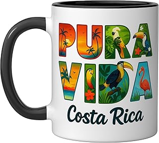 Pura Vida Costa Rica Ceramic Mug, Black/White