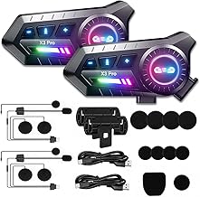 Motorcycle Bluetooth Headset with Microphone,Wireless Helmet Intercom Communication System, Noise Canceling, Ultra-Long Battery Life, Fit for Full-Face Helmets, Riding & Delivery (2 Intercom set)
