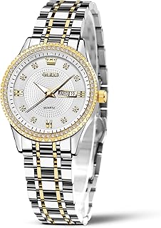 Womens Watches Small Face Ladies Watches for Women with Day Date Diamond Silver Gold Two Tone Stainless Steel Waterproof Analog Reloj para Mujer Classic Fashion Dress Quartz Womens Wrist Watch