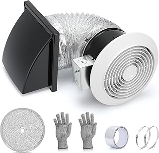 512M 6-Inch Through Wall Exhaust Fan, 80 CFM High Airflow & Quiet 4.0 Sones Operation – Bathroom Exhaust Fan & Wall Vent Fan | Retractable Duct for Efficient Venting with Aluminum Grease Filter