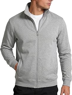 Mens Zip Up Sweatshirt Mock Neck Track Jacket Lightweight Fleece Full Zip No Hood Athletic Casual Long Sleeve Pocket