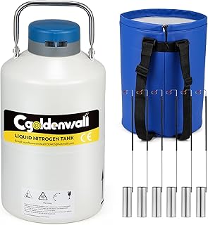 CGOLDENWALL 6L Cryogenic Container Liquid Nitrogen LN2 Tank Dewar Liquid nitrogen dewar Aluminum Alloy with 6 Canisters and Carry Bag