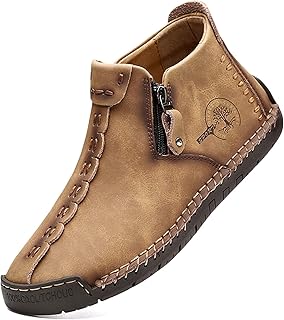 Mens Casual Leather Shoes Ankle Chukka Boots Slip On Lightweight Loafers Mid top Walking Driving Shoes for Male