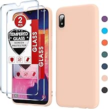 for A10e Phone Case: Samsung Galaxy A10e Case with 2 Pack Tempered Glass Screen Protector for Boys Girls, Liquid Silicone Soft Microfiber Liner Shockproof Rubber Cover for Galaxy A10e, Pinksand