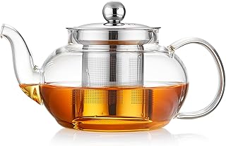 Glass Teapot with Removable Infuser, 20 oz/600ml Glass Tea Pot Small Borosilicate Tea Steeper Kettle with Loose Leaf Tea Strainer For Flower Blooming Tea, ClearTea Maker Pitcher