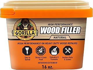 Gorilla All Purpose Wood Filler, Natural Finish, 16 Ounce Tub (Pack of 1) - Water Resistant for Indoor or Outdoor Projects and Repairs