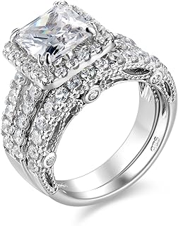 Wedding Ring Sets Princess Cut Engagement Rings for Women Sterling Silver Cubic Zirconia Moissanite Women's Bridal Ring Band Set