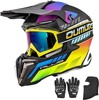 OUMURS Adult ATV Dirt Bike Helmet with Goggles Gloves & Mask Quick Release Buckle Adjustable Sun Visor Motorcycle Adult Helmet Off-Road Motocross Downhill Moped MX for Unisex-Adult
