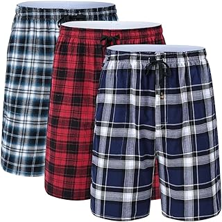 Men's 3-Pack Woven Pajama Short Cotton Plaid Sleepwear Shorts Button Open Fly with Pockets