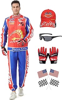 Race Car Driver Costume for Men Halloween Cosplay Racing Suit Outfits With Hat Gloves Flags Sunglasses 7Pcs