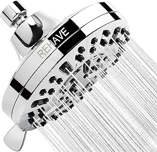 5.1-Inch Rainfall Shower Head with 63 Jets, 8 Spray Modes - Chrome Finish, Brass Angle-Adjustable, Anti-Clogging Silicone Nozzles