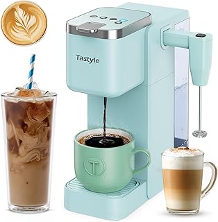 330MF Single Serve Coffee Maker with Built-in Detachable Milk Frother, Iced and Hot Coffee Machine for K Cup & Grounds, 40oz Removable Water Reservoir, 6 Cup Sizes, Fits 7.3" Travel Mug, Teal