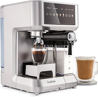 Espresso & Cappuccino Maker w/Milk Frother | 58mm | Coffee Machine for Home | Single & Double Shots | Espresso, Cappuccino, Latte, & Froth | Auto-Clean & Descale - Detachable Milk Reservoir
