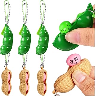 6 PCS Squeeze Bean Peanuts Keychain, Pea Peanut Keychain Fidget Toys, Soybeans Peanuts Sensory Fidget Toys Gifts for Kids Adults Stress Relief, Keyring, Decoration, Party Toys Supplies