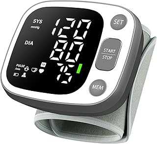 Blood Pressure Monitors for Home Use Rechargeable Wrist Digital BP Machine Cuff with LED Backlit Display, Voice Broadcast, 240 Memory Storage for 2 Users with Carrying Case, Grey