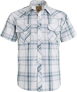 Men's Western Cowboy Short Sleeve Pearl Snap Casual Plaid Work Shirts