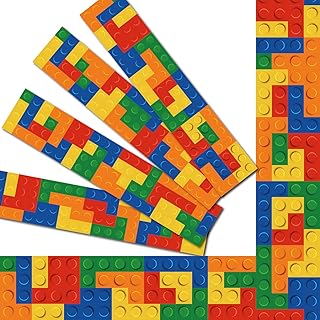 68 Ft Building Block Bulletin Board Borders Building Block Classroom Decor Spaces Robot Stem Science Classroom Trims for Pastel Retro Groovy Face Preppy Smile Checkered Classroom Decorations(Block)