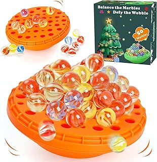 Marble Balance Game - 50 Colorful Marbles with Built-in Storage, Fun Family Challenge for 1-4 Players, Educational Toy for Kids & Adults, Perfect for Parties, Travel & Birthday Gifts (Pumpkin Orange)
