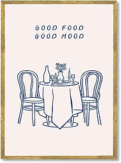 Framed Cozy Dining Scene Poster Canvas Print Minimalist Aesthetic Pictures Wall Decor for Living Room Apartment Kitchen Home Decor Poster Wall Art (Gold Framed,24" LX36W)