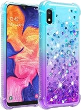 for Samsung A10E Case: Clear Glitter Flowing Liquid Quicksand Shockproof Corner Phone Case for Samsung Galaxy A10E - Teal/Purple