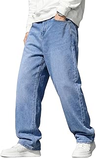 Men's Baggy Jeans Wide Leg Skater Hip Hop Denim Pants Loose Fit Streetwear