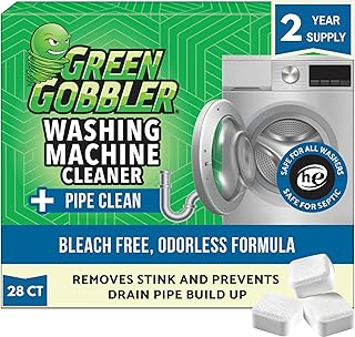 Green Gobbler Premium Washing Machine Cleaner & Deodorizer Tablets with Pipe, Drain & Hose Clean Technology | Front & Top Load Washers | 28 Count