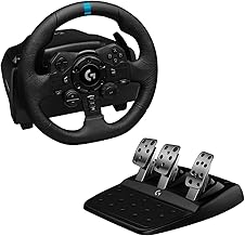 Logitech G923 Racing Wheel and Pedals for PS 5, PS4 and PC featuring TRUEFORCE up to 1000 Hz Force Feedback, Responsive Pedal, Dual Clutch Launch Control, and Genuine Leather Wheel Cover (Renewed)