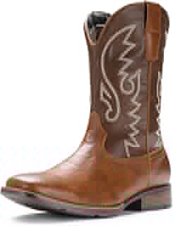 Cowboy Boots For Men Suede Square Toe Western Boots Pull On Classic Embroidered Boot