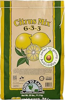 Down To Earth All Natural Fertilizers Organic Citrus Mix - Plant Food for Lemons, Limes, Oranges and Avocados 6-3-3, 25 lb