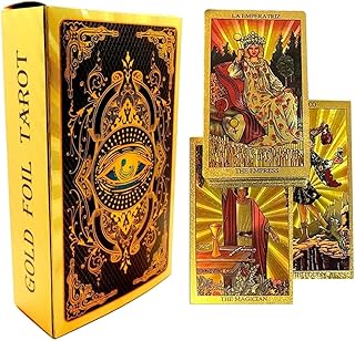 Spanish and English Golden Foil Tarot Deck with Guidebook - 78 PVC Spiritual Cards Waterproof Wrinkle Resistant