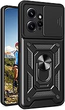 Case for Xiaomi Redmi Note 12 4G with Slide Camera Cover, Military Grade Drop Protective Phone Cover Case with Ring Kickstand for Xiaomi Redmi Note 12 4G SJ Black