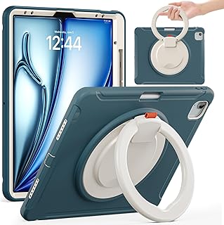 Rugged Case for iPad Air 13 Inch Case M4 / M3 / M2 (2026/2025 / 2024), Shockproof Protective Case Rugged Hybrid Bumper Protective Cover with Handle Grip,Swivel Stand(Blue CJ)