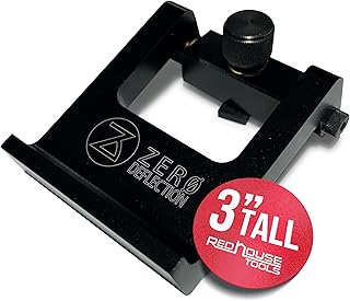 Zero Deflection 3" Flip Stop | Red House Tools | Miter Saw T-track Accessories | Tilting Woodworking Saw Stop, Adjustable Flip Down that Glides | Lower lip and lock screw