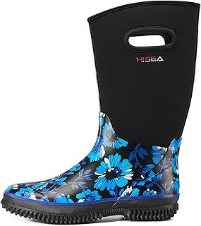 Women's Mud Rain Boots, Waterproof Insulated Calf Fashion Garden Shoes for Ladies, Anti-Slip Tall Knee High booties, 5.5mm Neoprene Rubber for Outdoor Work