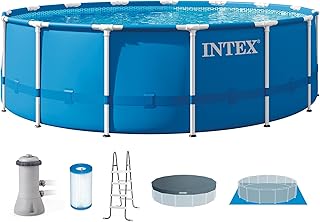Intex 28241EH Metal Frame Above Ground Swimming Pool Set: 15ft x 48in – Includes 1000 GPH Cartridge Filter Pump – Removable Ladder – Pool Cover – Ground Cloth