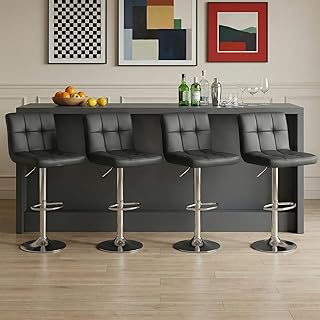 DUMOS Bar Stools Set of 4, 24 inch Counter Height Bar Stools, Upholstered Modern Kitchen Barstools with Metal Base, PU Leather Saddle Stools for Kitchen Island, Black