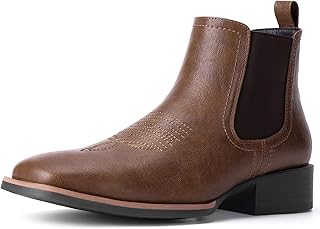 Western Cowboy Boots for Men - Mens Square Toe Chelsea Boots Ankle Cowboy Boots for Men Casual Retro Stylish Boots