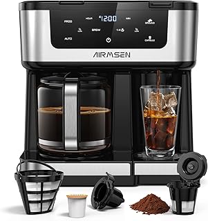 AIRMSEN 12-Cup Programmable Dual Coffee Maker – Single Serve Machine for K-Cup Pods & Ground, 1000W Fast Brew, Delay Start, 2H Keep Warm, Touchscreen, 60oz Tank, Glass Carafe – Home & Office