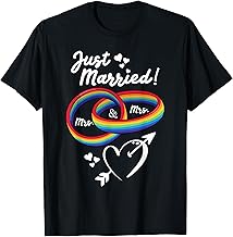 Just Married Mrs & Mrs Gay Lesbian Wedding Engagement LGBTQ T-Shirt