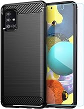 Samsung A51 5G Case with HD Screen Protector - M MAIKEZI Slim TPU Non-Slip Phone Cover (Black Brushed)